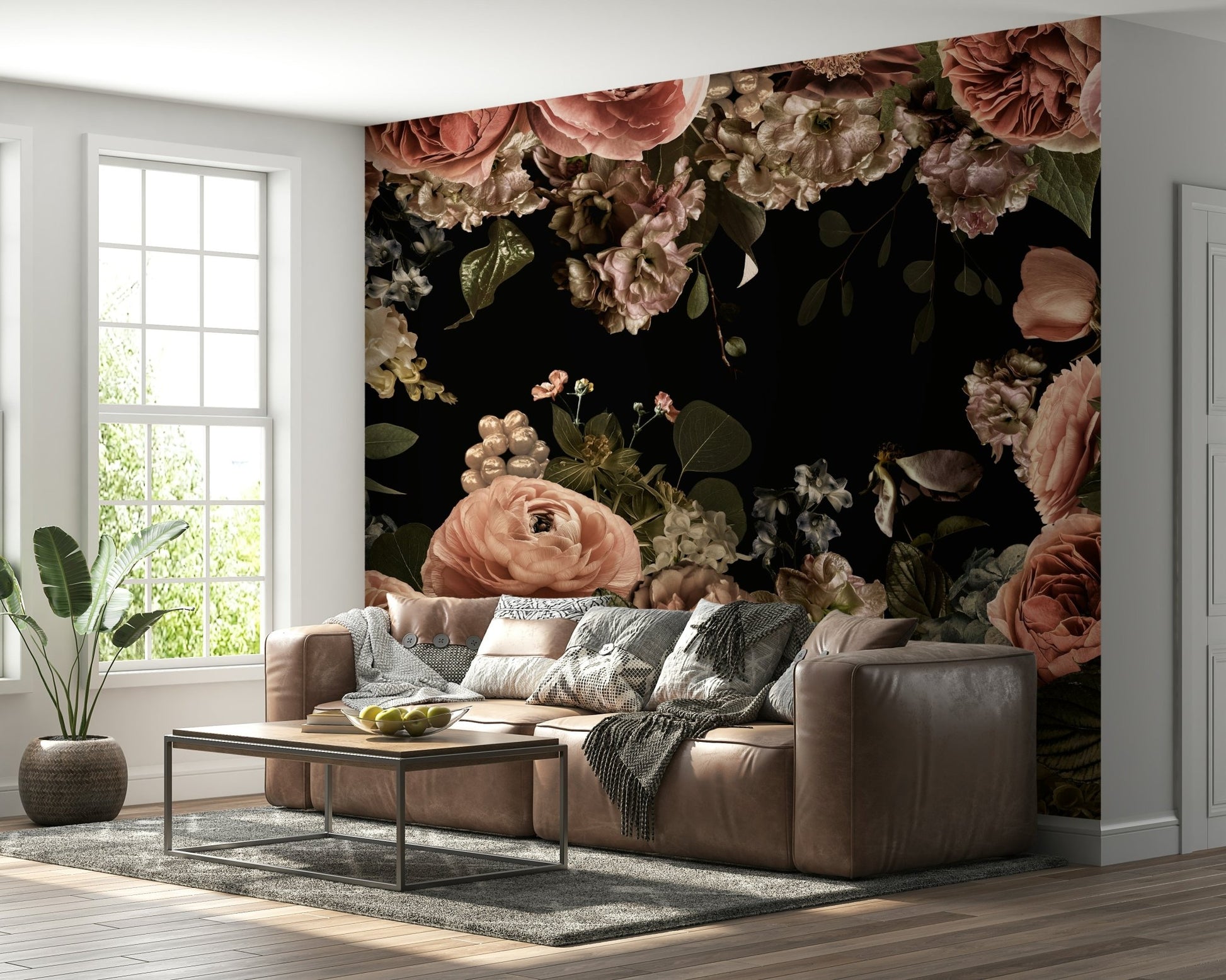 The flowers are large and have a detailed, artistic quality.

