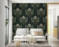 Elegant floral wall mural in moody tones
