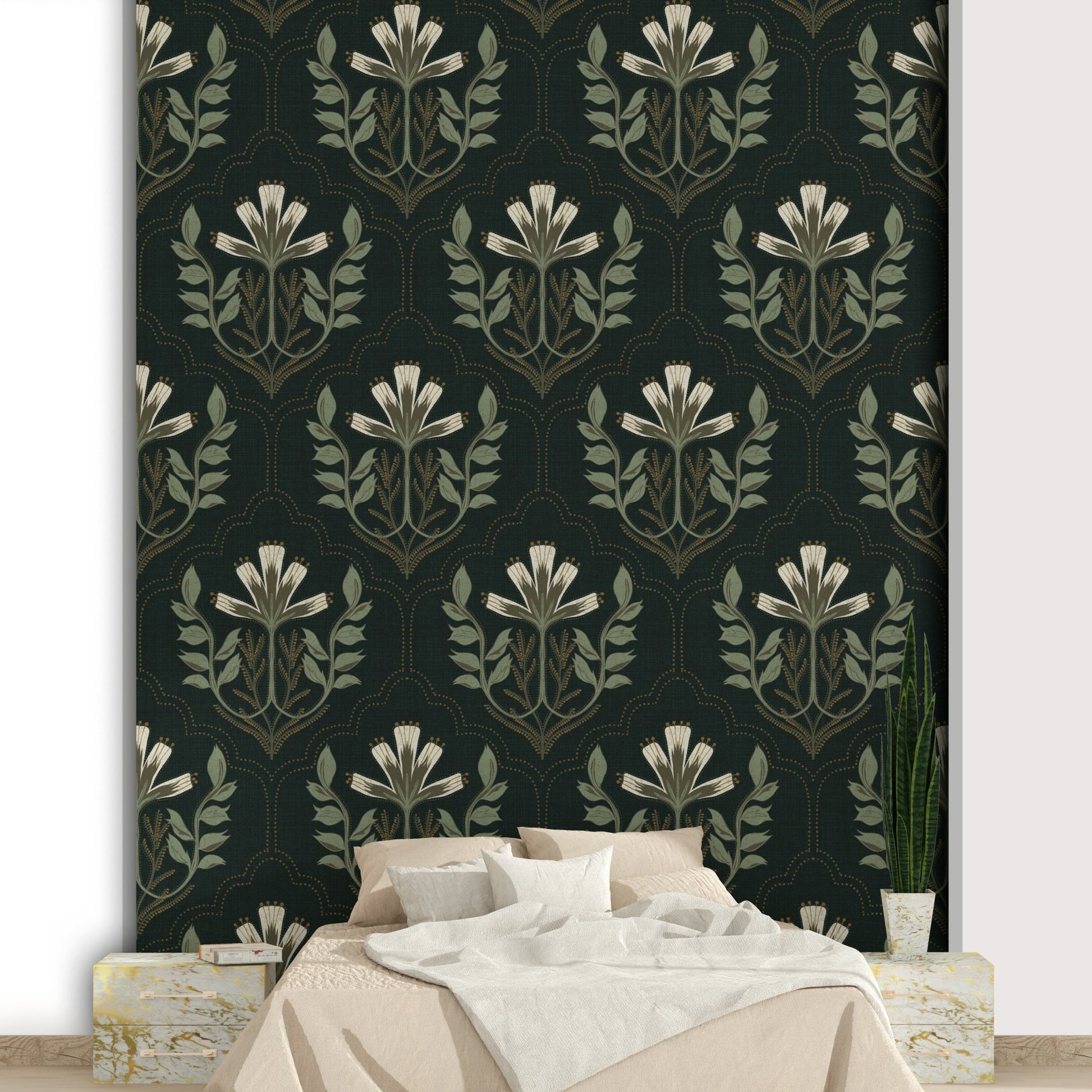 Romantic wallpaper with tapestry detail
