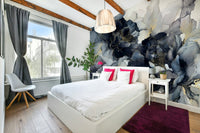 Full wall view of midnight floral mural

