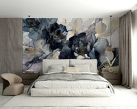 Deep ink flower wallpaper for living room
