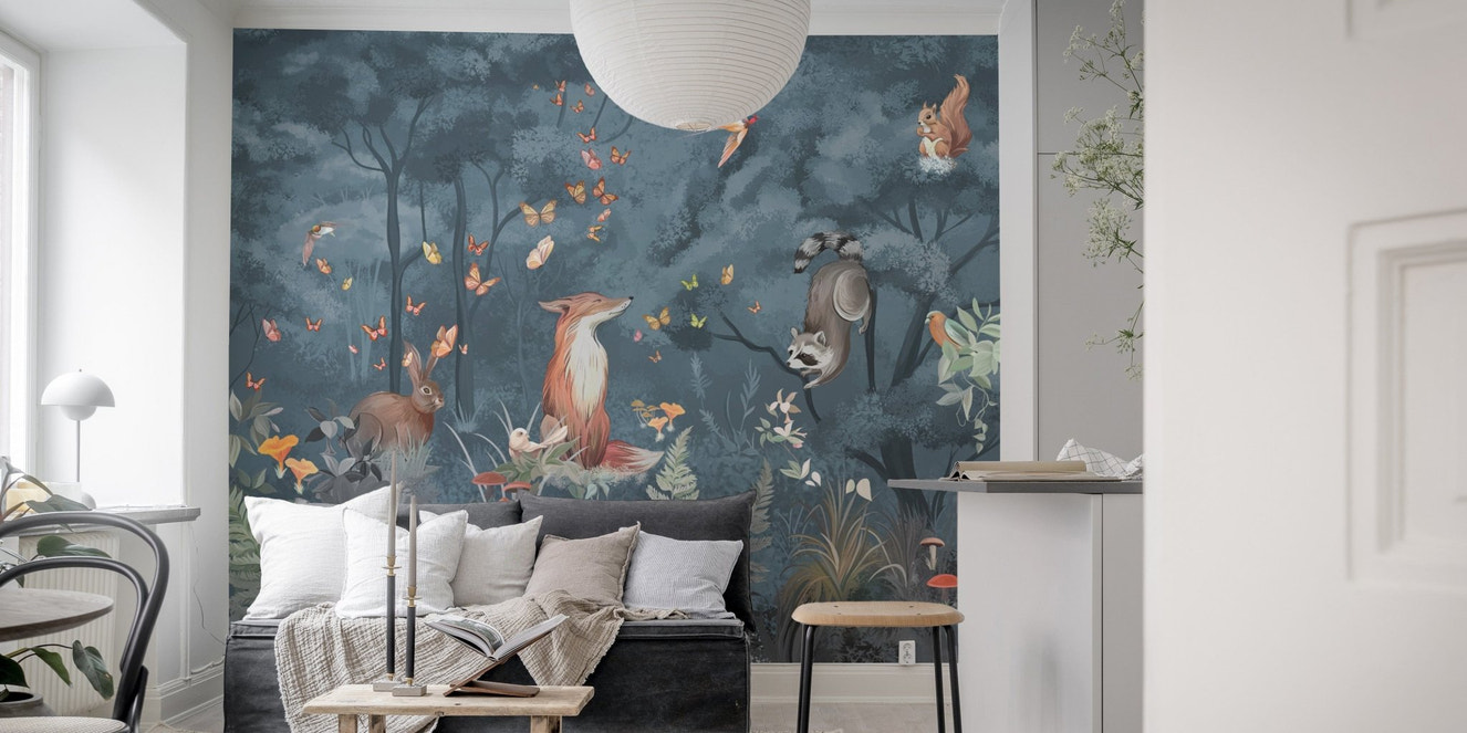 Midnight Blue Forest Wallpaper for Nursery
