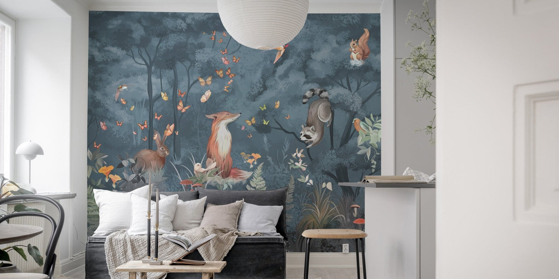 Midnight Blue Forest Wallpaper for Nursery

