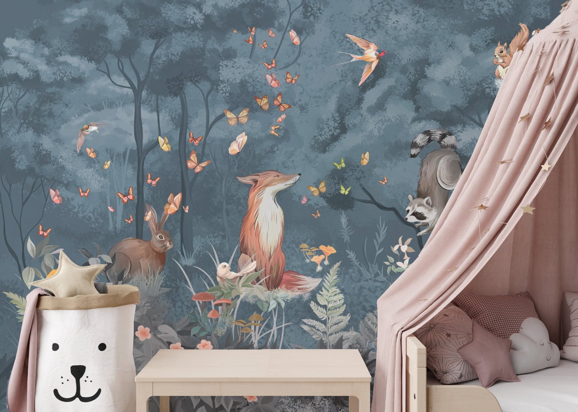 Nature-Inspired Midnight Blue Wall Mural
