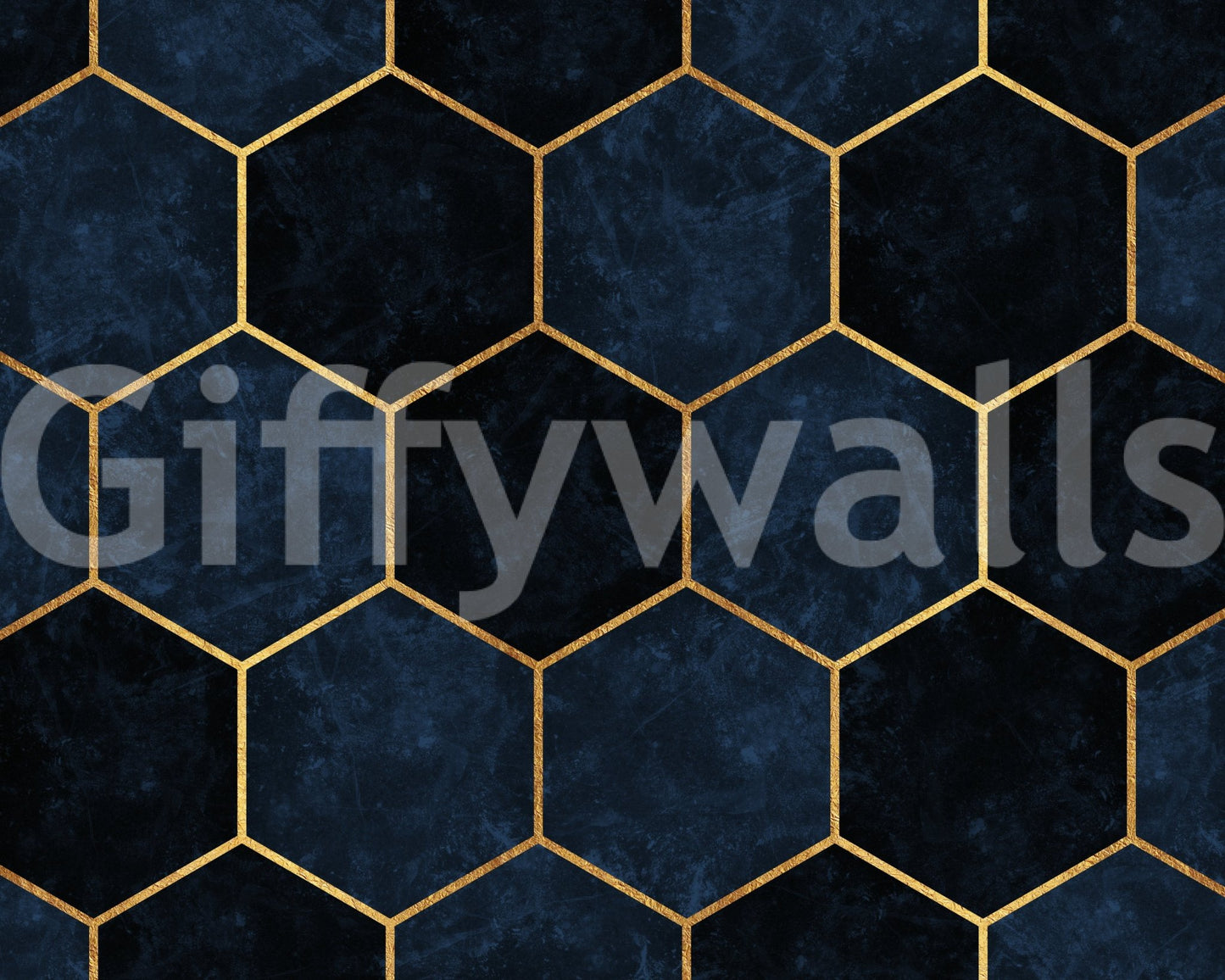 Modern geometric hexagons wall mural in midnight blue tones.

