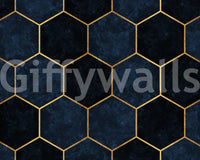 Modern geometric hexagons wall mural in midnight blue tones.

