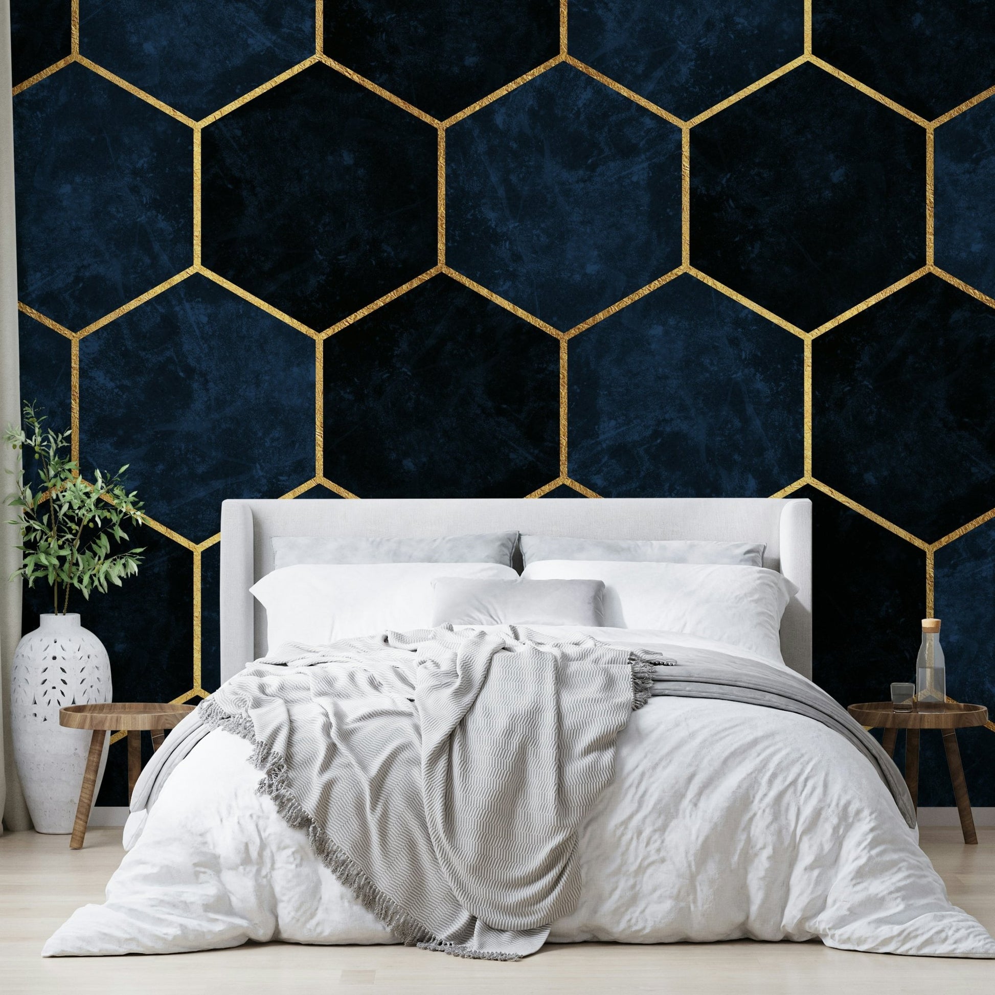 Elegant hexagonal design in rich midnight blue for any room.


