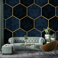 Stylish midnight blue luxury hexagon mural for your home.

