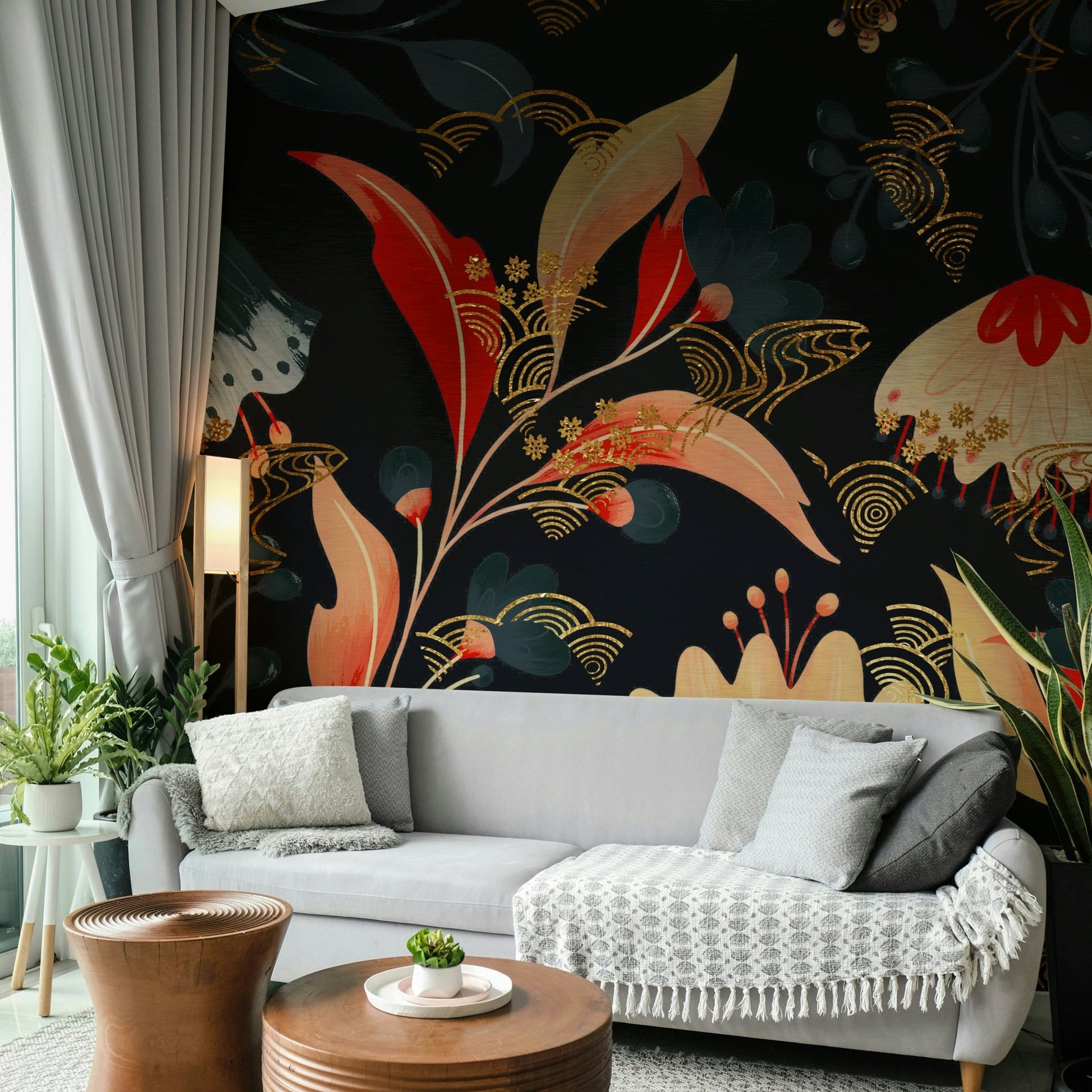 Deep, rich jewel tones of flowers (e.g., ruby, emerald, sapphire).

