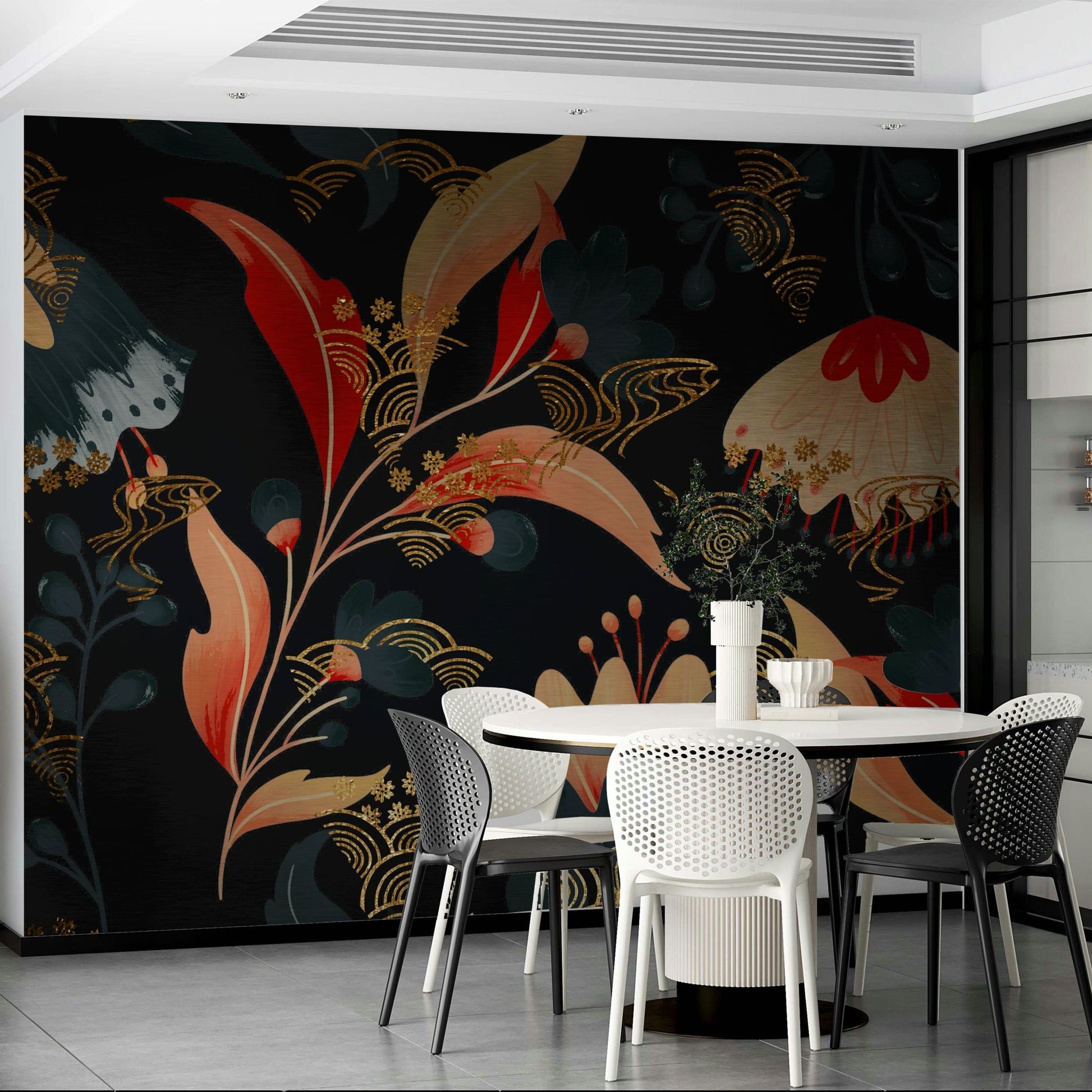 Dark background creating contrast and depth.

