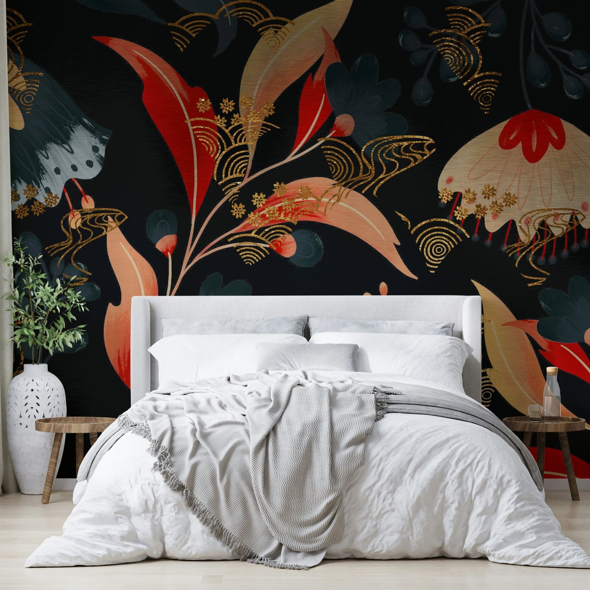 Wall covering evoking a sophisticated and moody ambiance.

