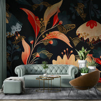 Lush floral arrangement against a dark background.

