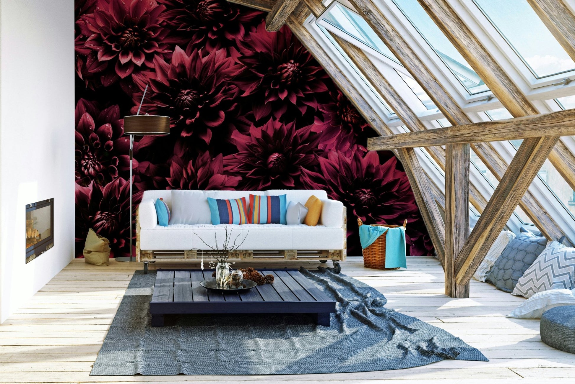 Dahlia bloom mural for statement feature walls


