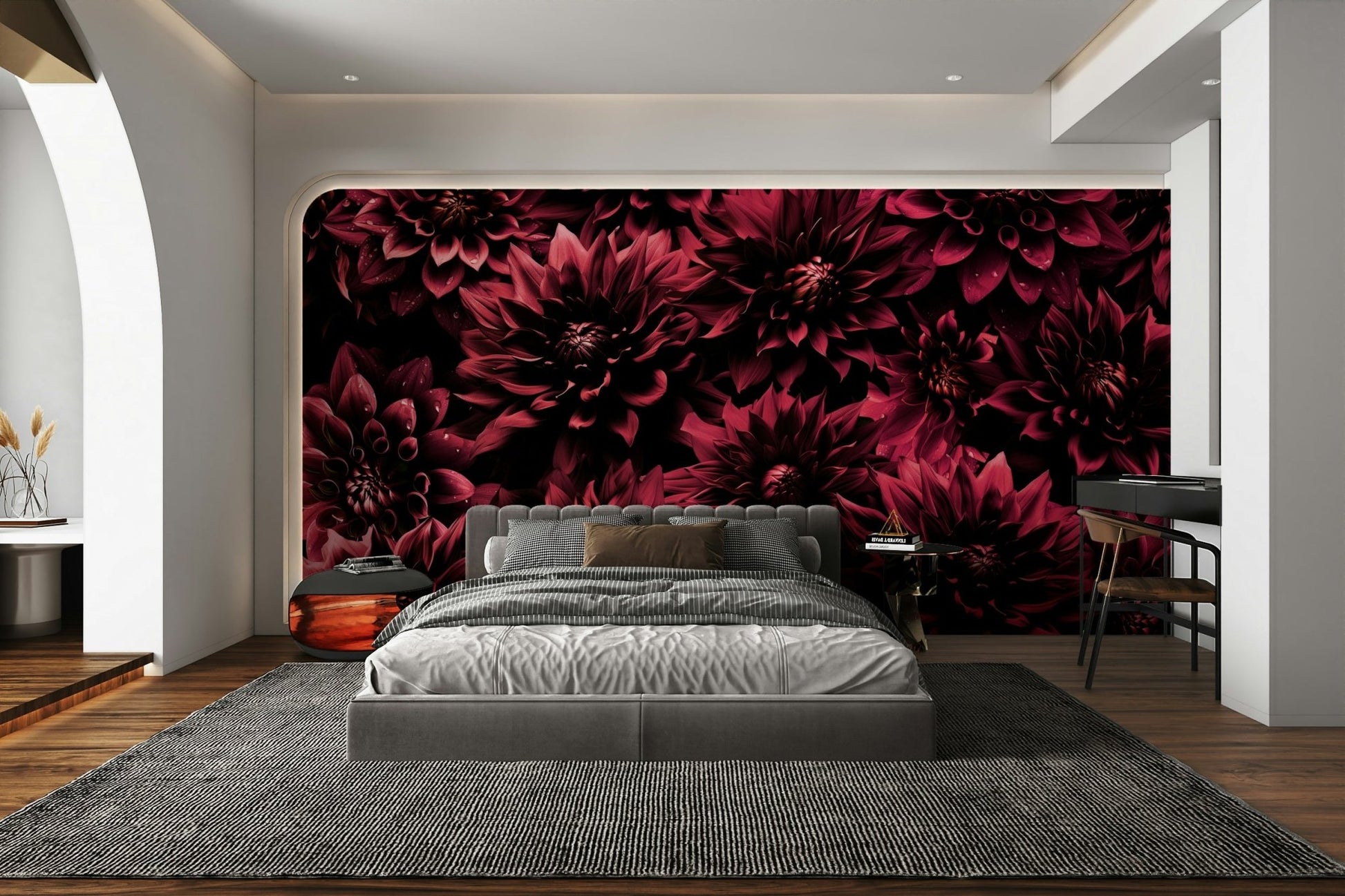 Burgundy flower wallpaper with midnight backdrop

