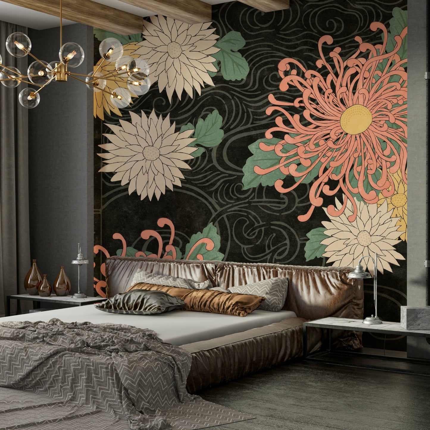 Chrysanthemums in Japanese style for bedroom walls, GD1515