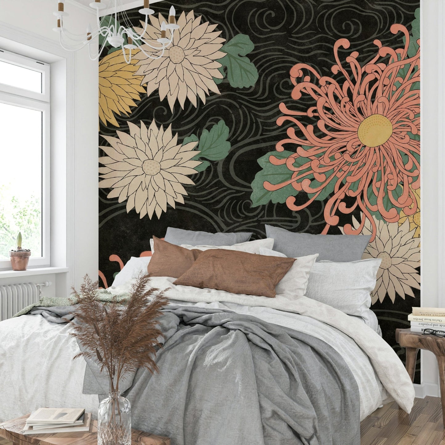 Chic Japanese chrysanthemums wall mural for interiors, GD1515
