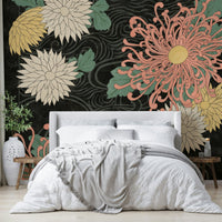Japanese-style wall mural with midnight chrysanthemums, GD1515