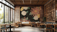 Dark floral mural with chrysanthemums in Japanese style, GD1515