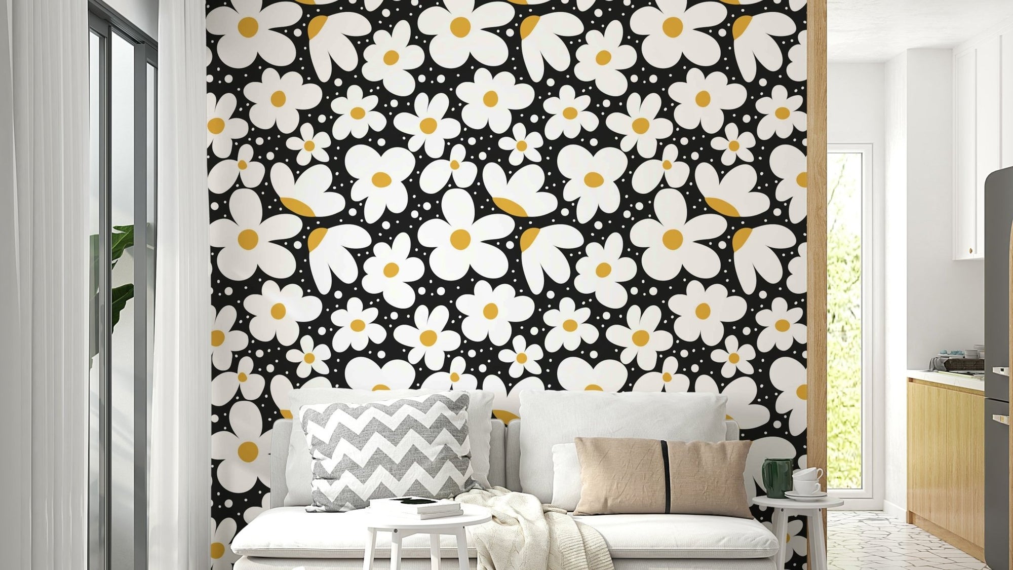 Midnight Daisies Wallpaper with a dark floral design, GD1875