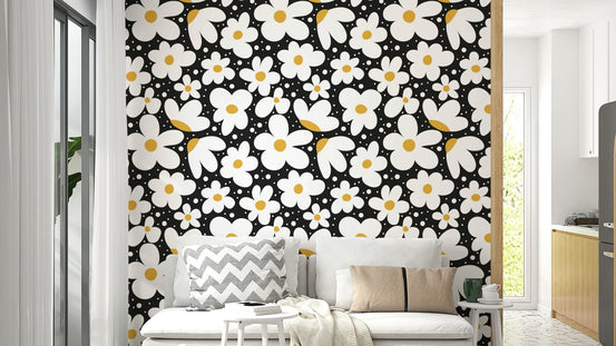Midnight Daisies Wallpaper with a dark floral design, GD1875