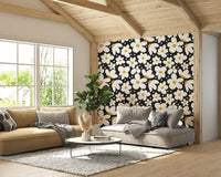 Floral wallpaper with Midnight Daisies on dark backdrop

