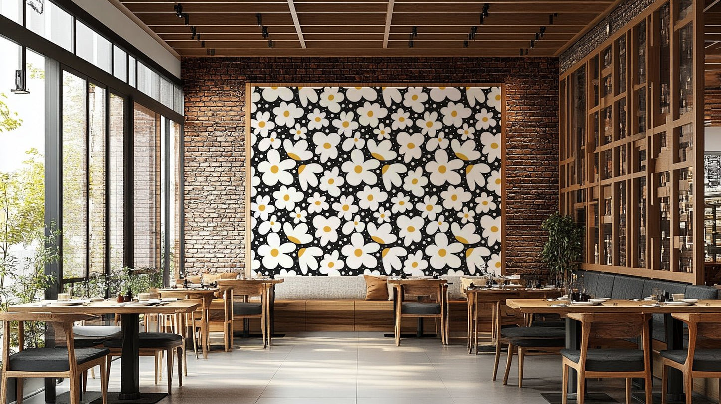 Dark and moody Midnight Daisies wallpaper design

