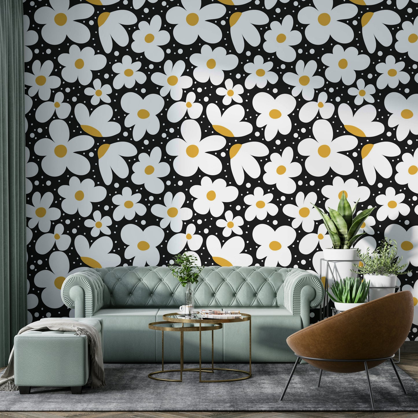 Elegant Midnight Daisies floral wallpaper for walls


