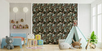 Statement wallpaper with midnight forest flowers

