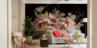 Moody botanical wallpaper featuring night blooms

