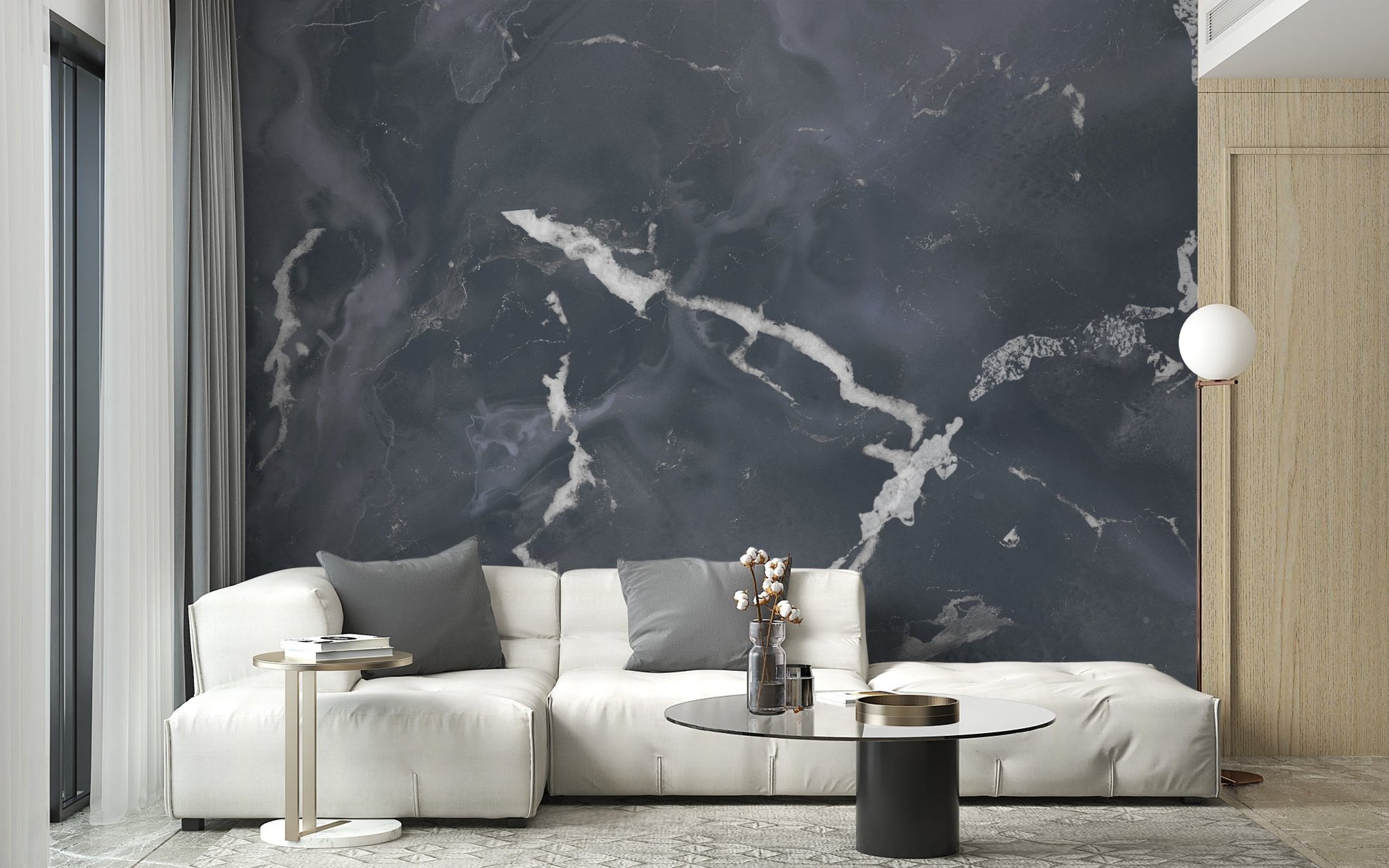 Midnight Gray Terrazzo Marble Effect Wallpaper Mural - Giffywalls A183
