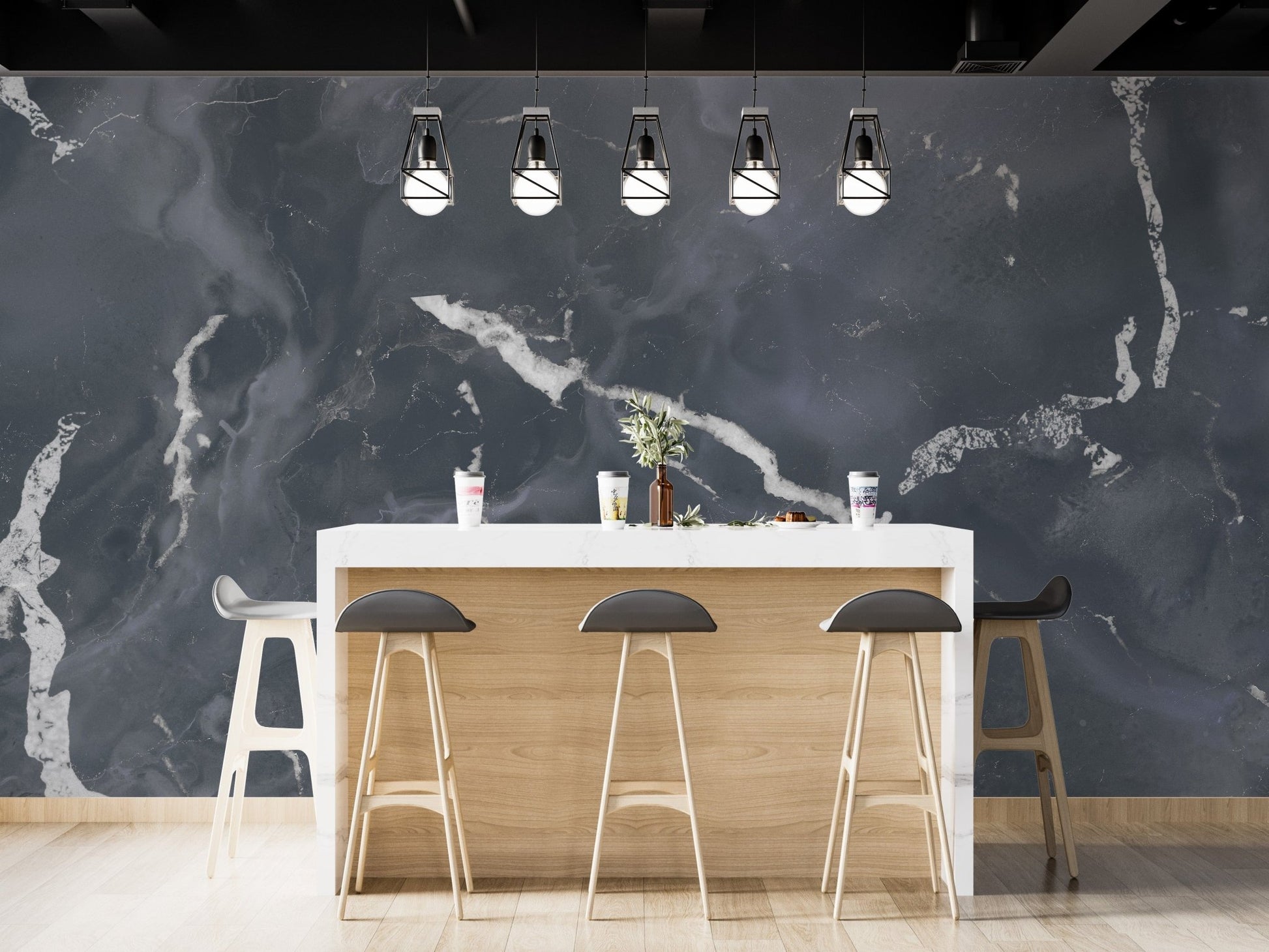 Midnight Gray Terrazzo Marble Effect Wallpaper Mural - Giffywalls A183