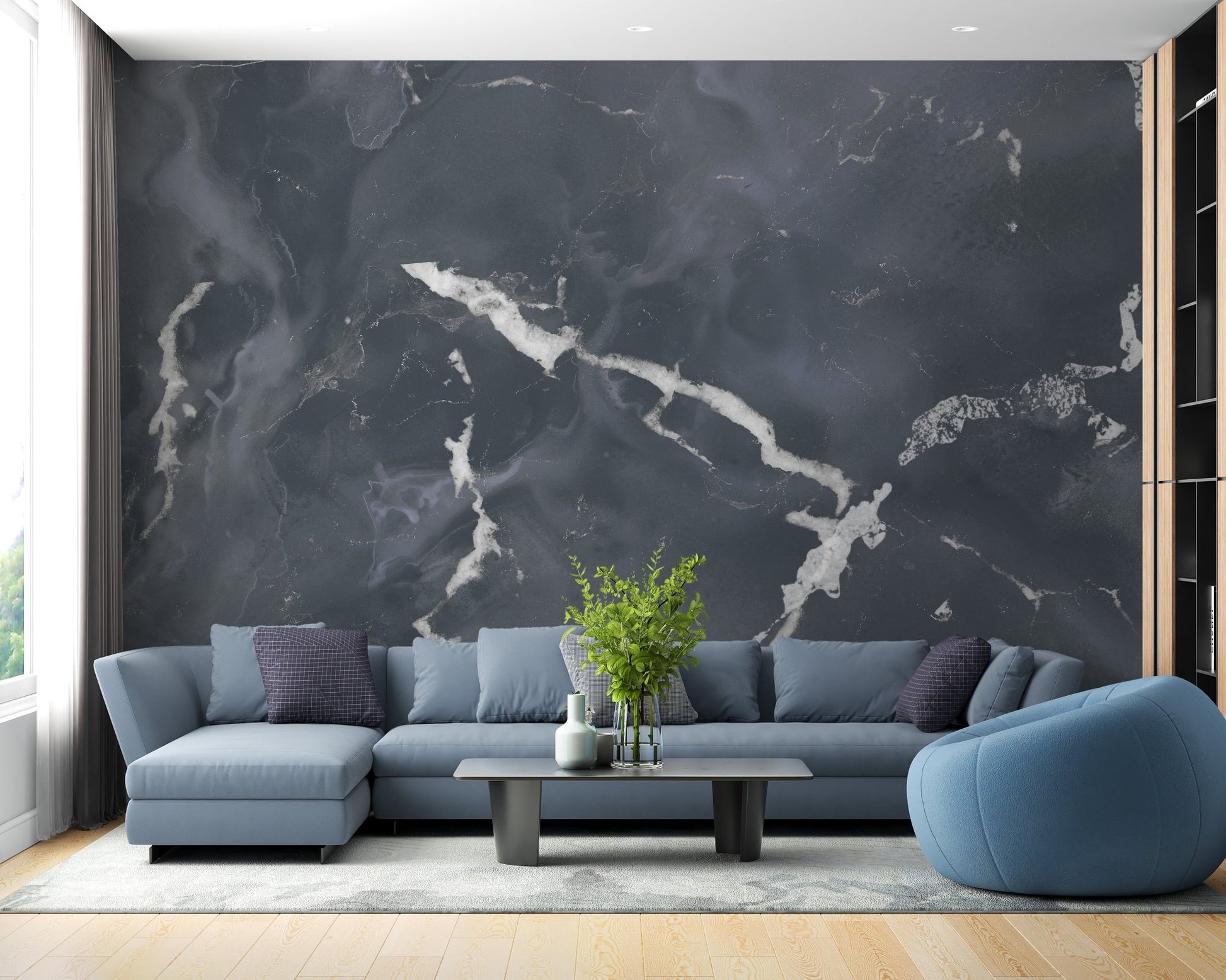 Terrazzo marble effect wallpaper mural in midnight gray A183
