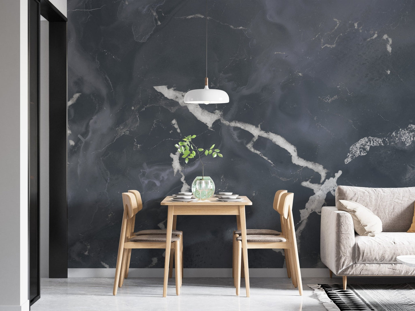 Elegant midnight gray terrazzo marble wallpaper mural A183