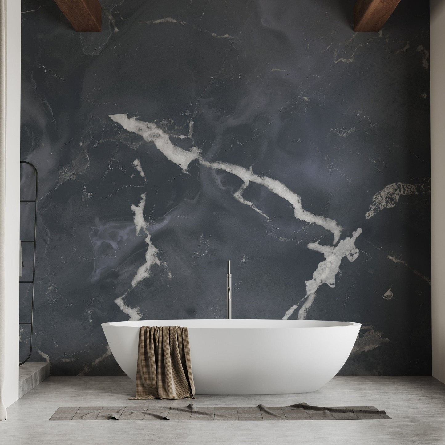 Midnight Gray Terrazzo Marble Effect Wallpaper Mural A183