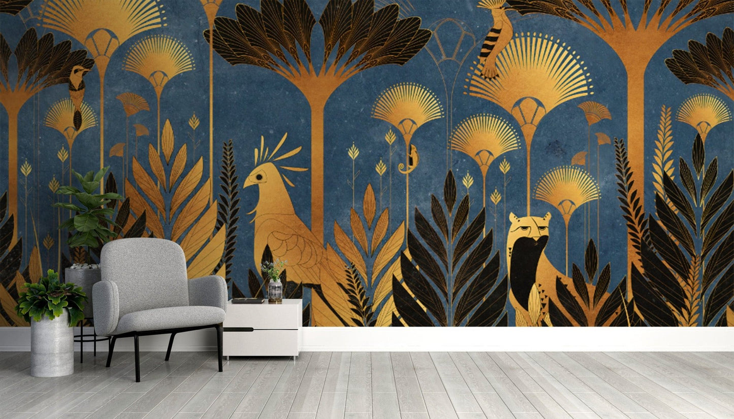 Luxury art deco jungle wall mural
