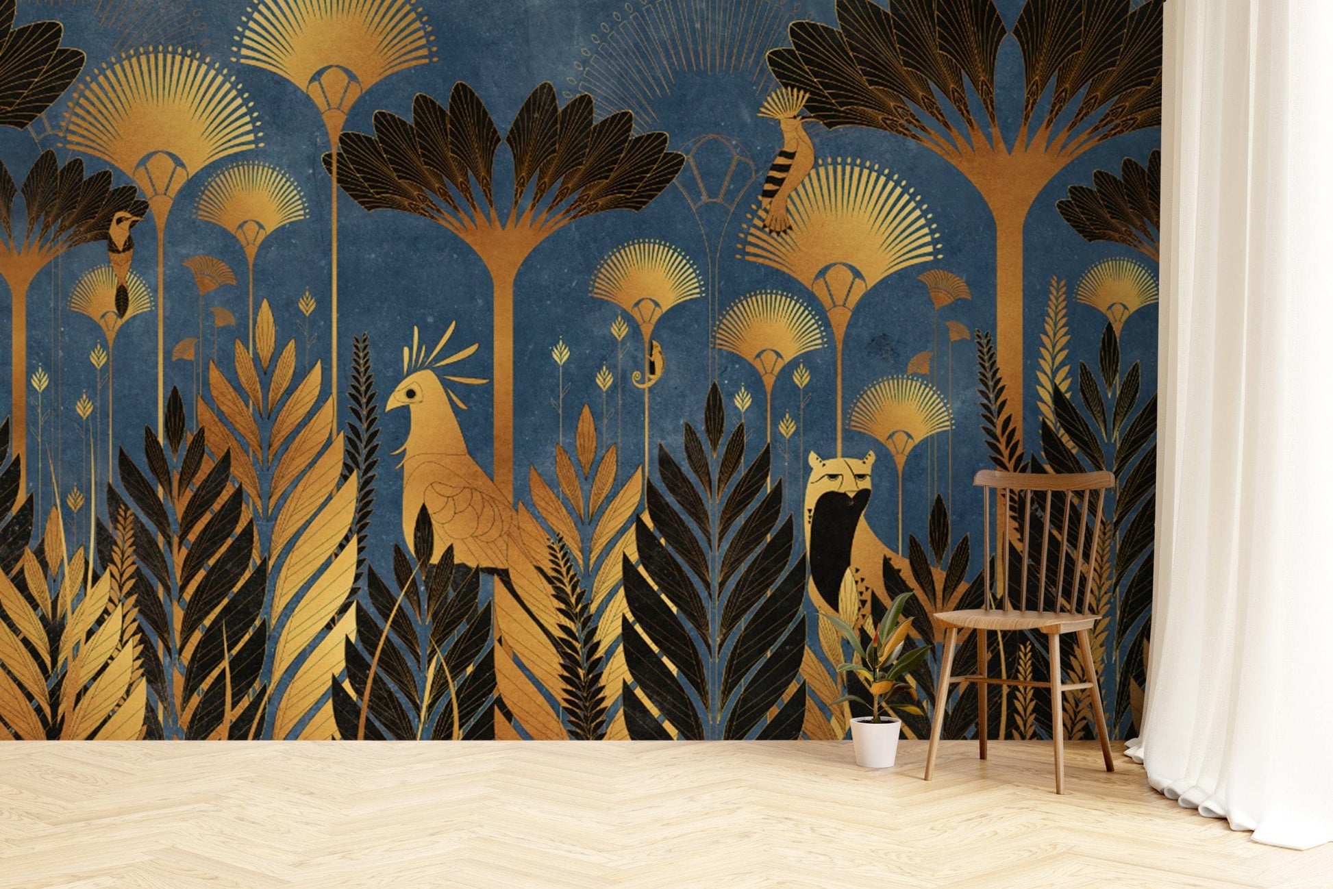 Elegant midnight jungle abstract wallpaper
