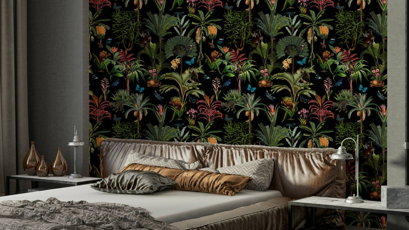 Midnight Jungle Wallpaper with lush green leaves

