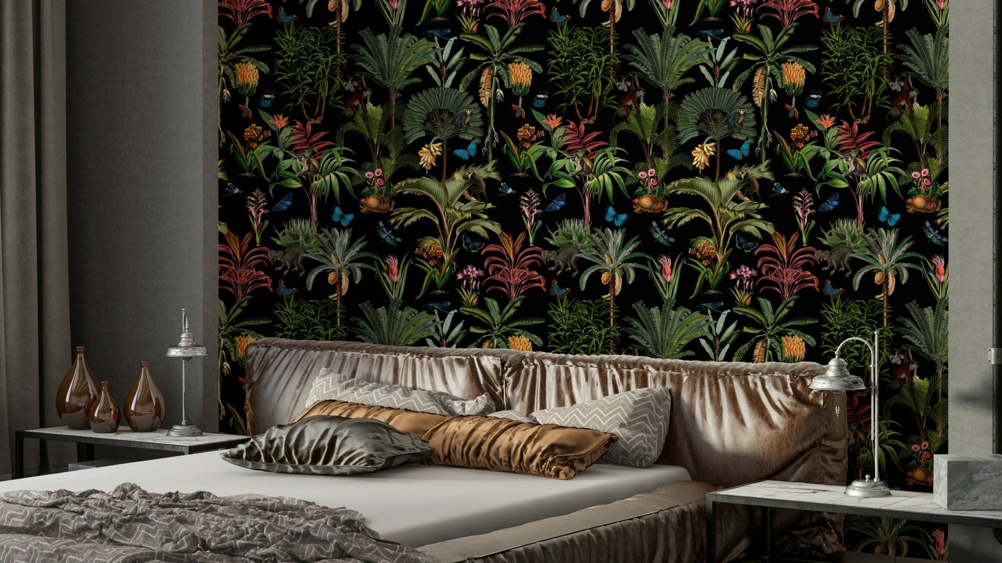 Midnight Jungle Wallpaper with lush green leaves, GD1430