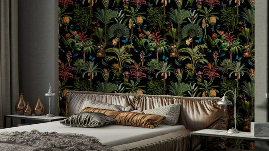 Midnight Jungle Wallpaper with lush green leaves, GD1430