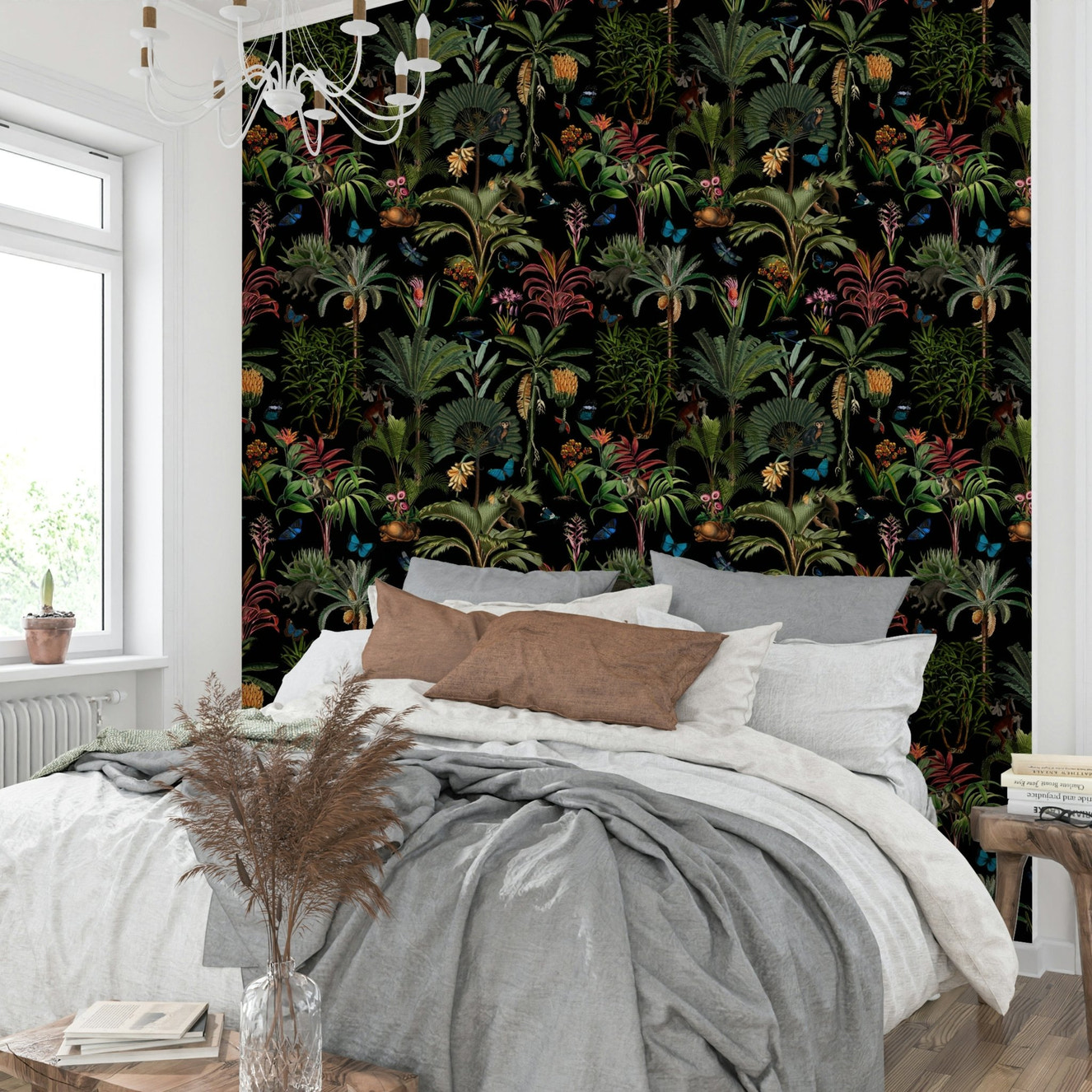 Exotic Midnight Jungle design with tropical trees

