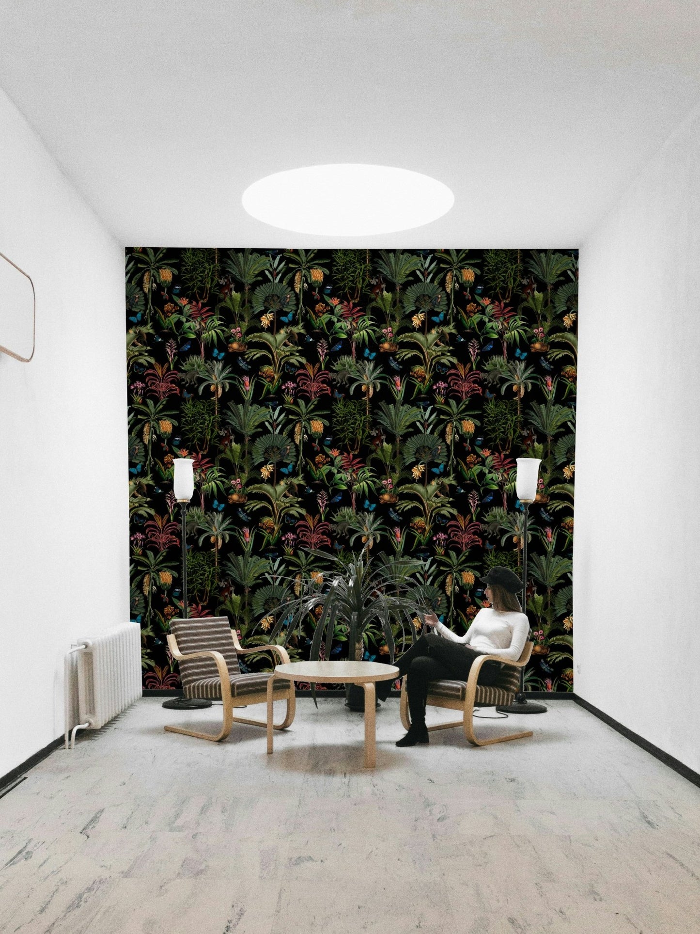 Dark-themed jungle wallpaper with vibrant greens

