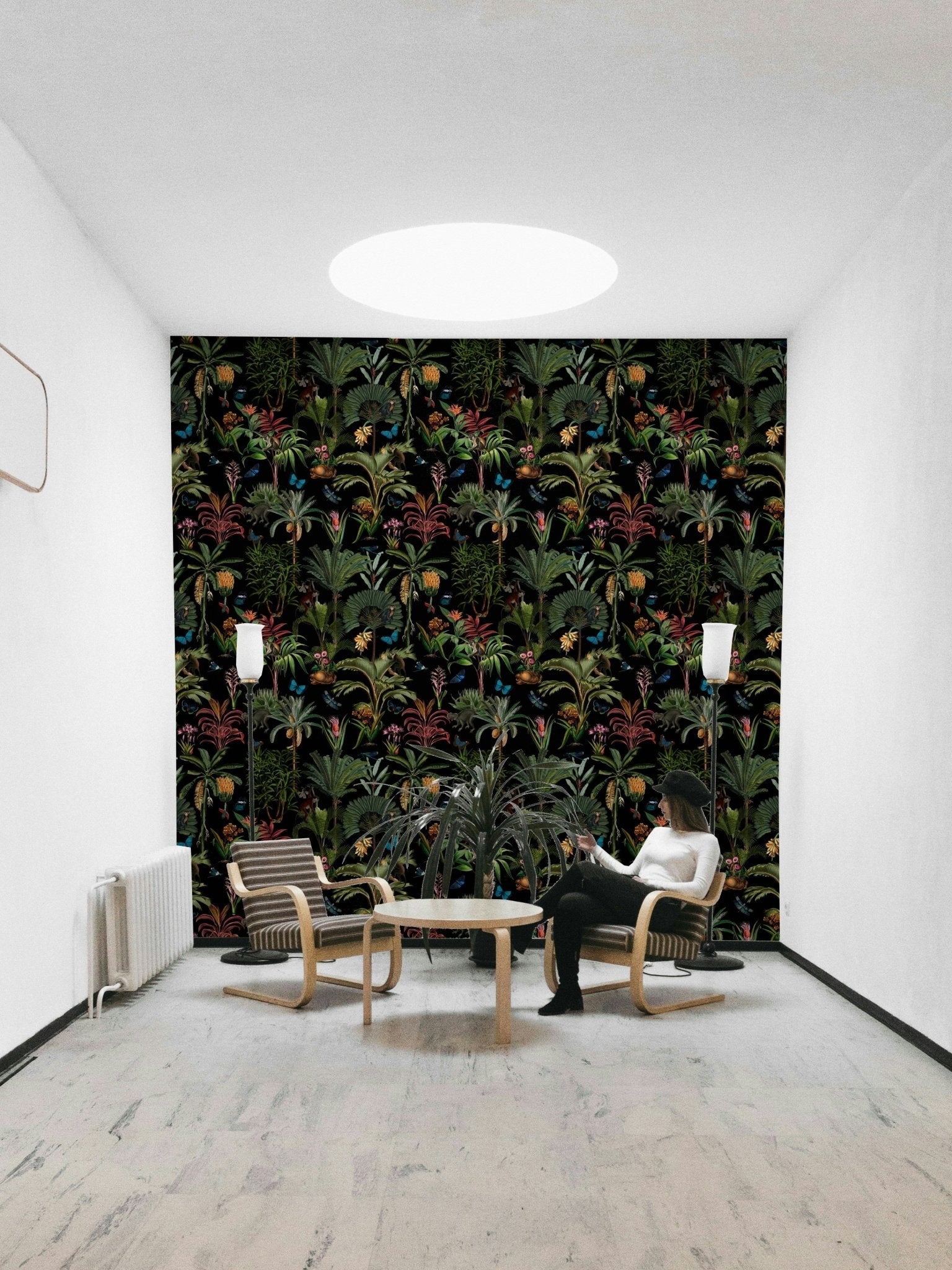 Dark-themed jungle wallpaper with vibrant greens

