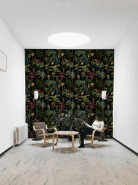 Dark-themed jungle wallpaper with vibrant greens

