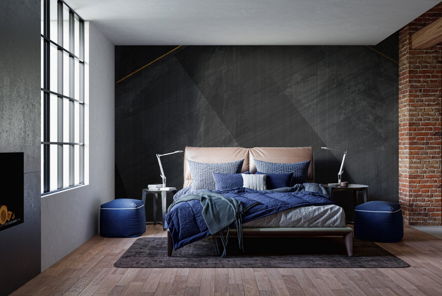 Grunge-inspired wallpaper with gold lines.