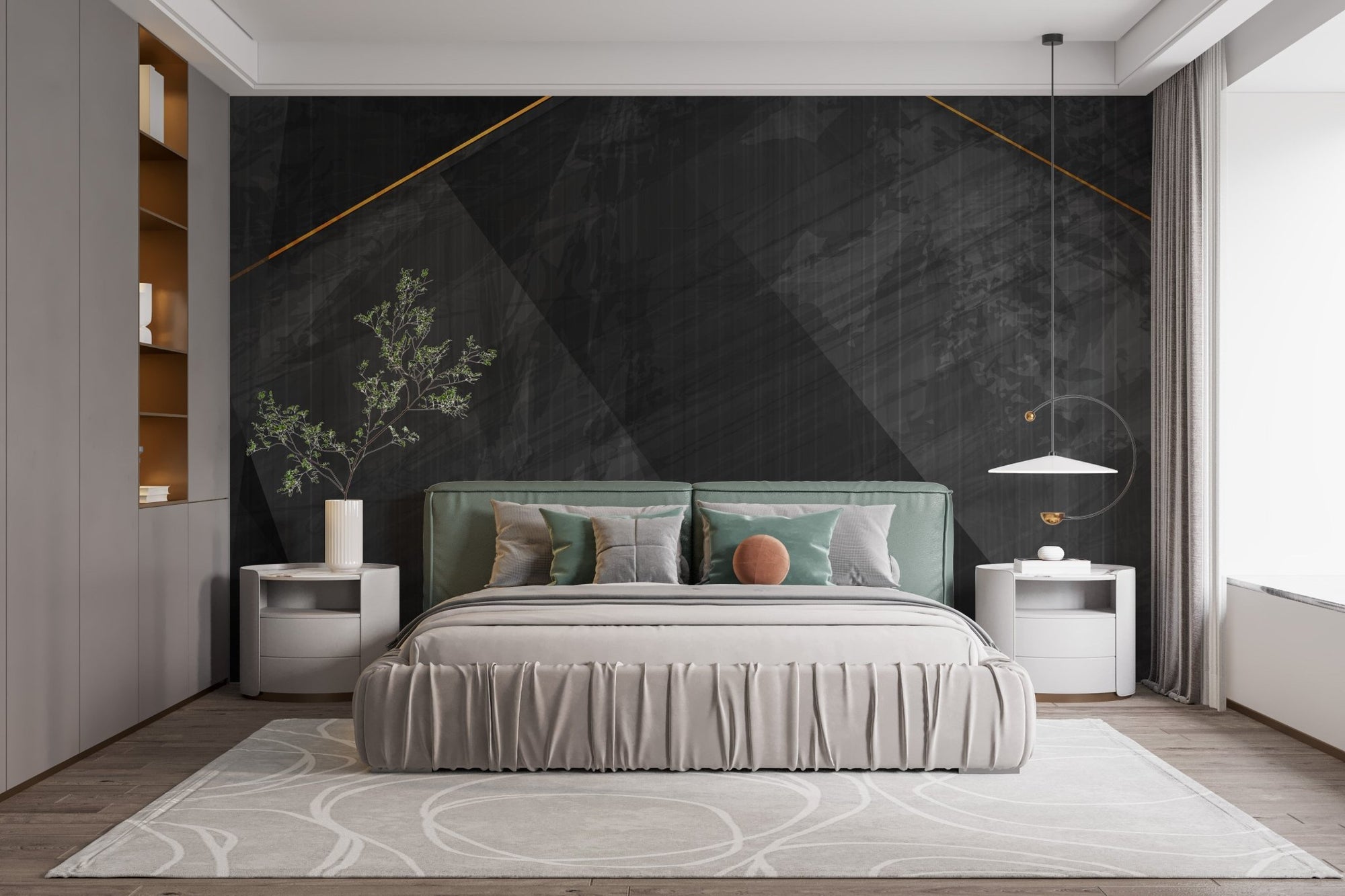 Black grunge wallpaper with gold lines. A962