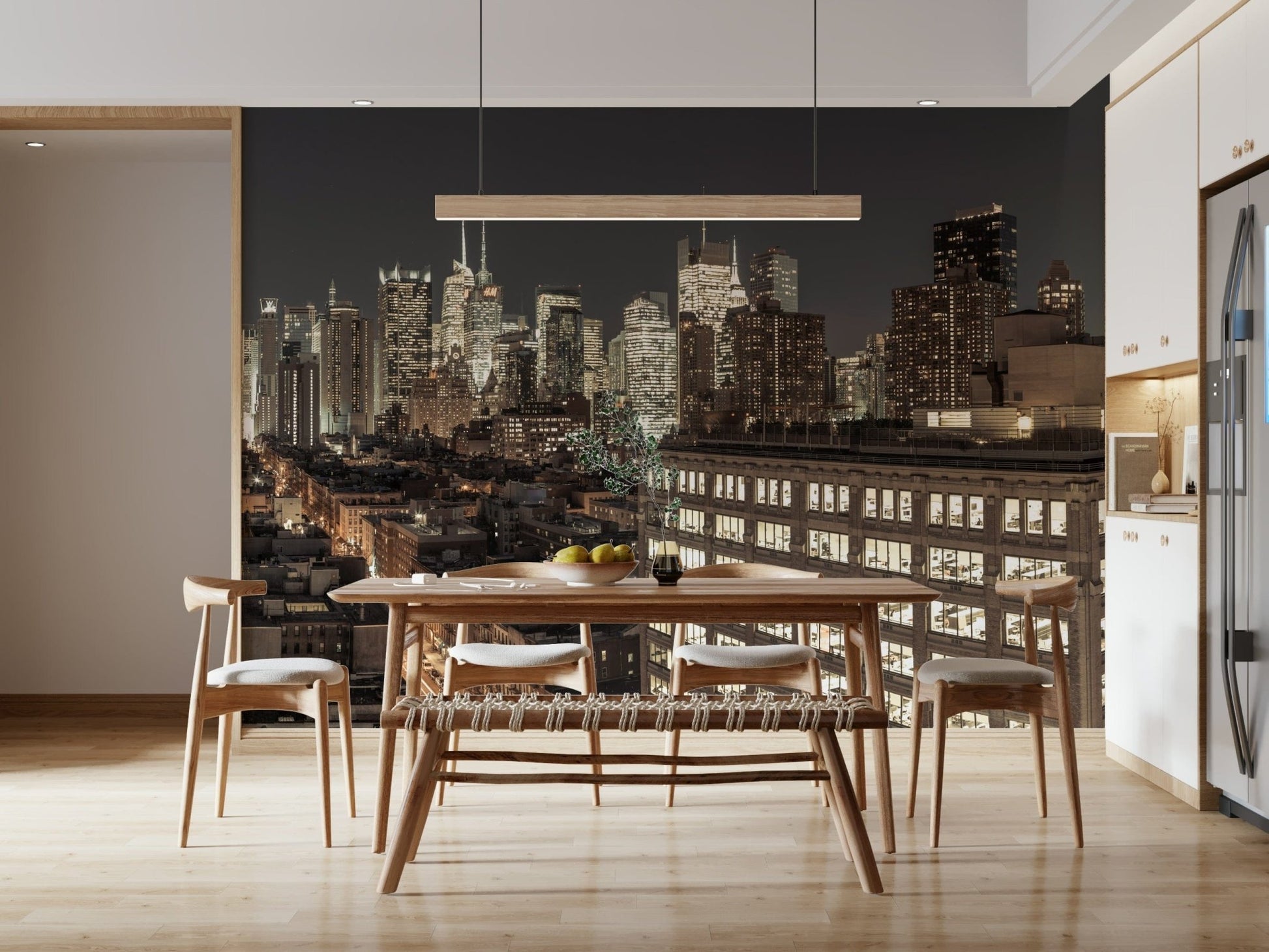 Cityscape wallpaper for walls using the Midnight Metropolis City Lights Wall Mural.