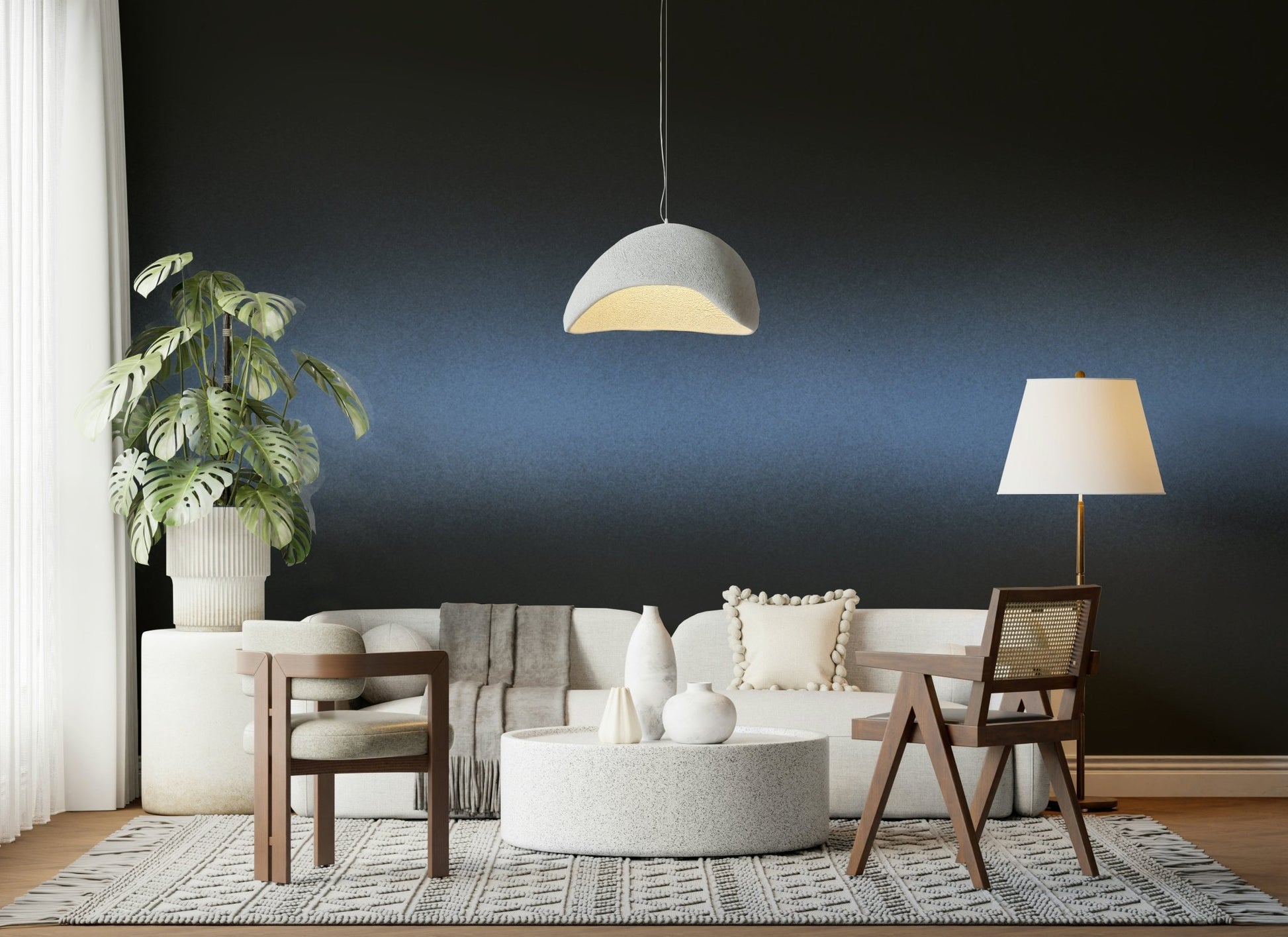A graceful subtle texture wall mural in cool, dark tones.

