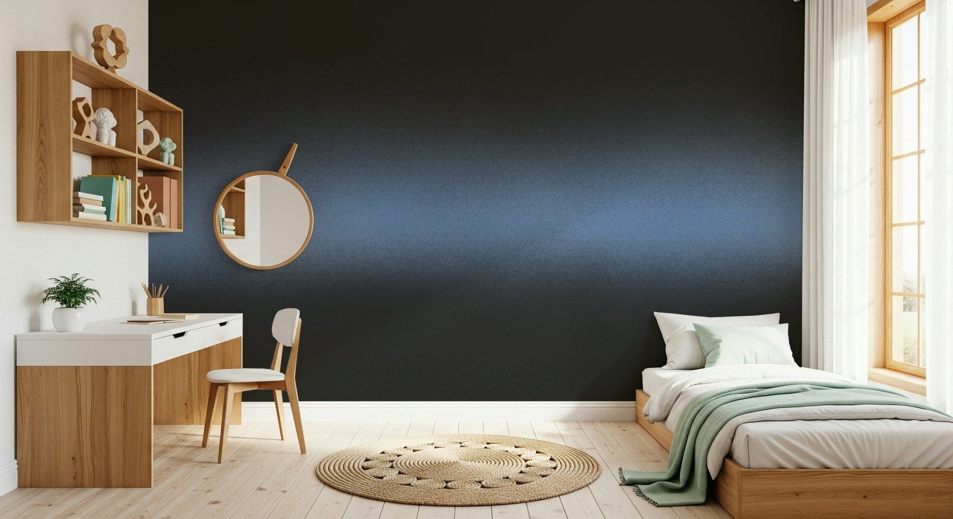 A beautiful dark misty forest wallpaper mural for a modern home.

