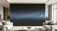 A peaceful forest vista mural on decorative wallpaper.

