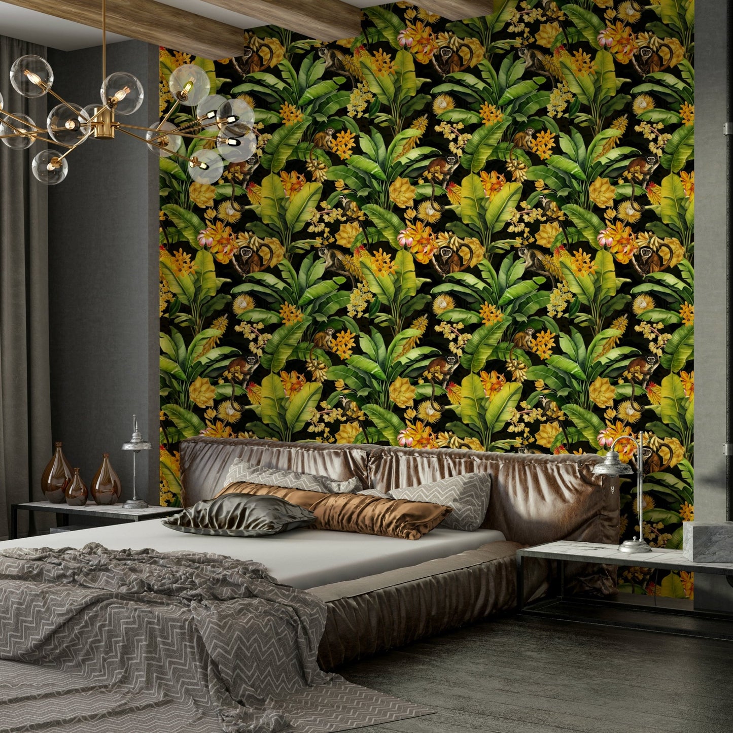 Monkeys and moonlit jungle wallpaper for walls

